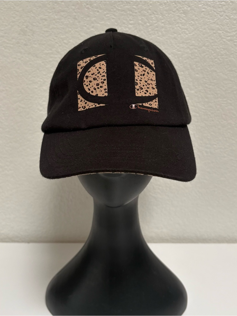 Champion Black Cap with Leopard Logo Accent